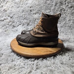 Cabelas Duck Boots Mens Size 8 Brown Leather Rubber Lace Up High Top Hunting